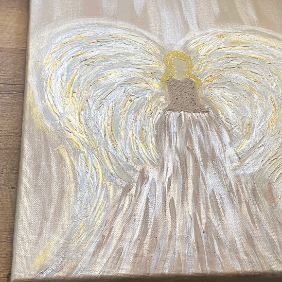 12x16 Hand painted mixed media Angel painting on canvas neutrals gold metallic - Picture 15 of 17